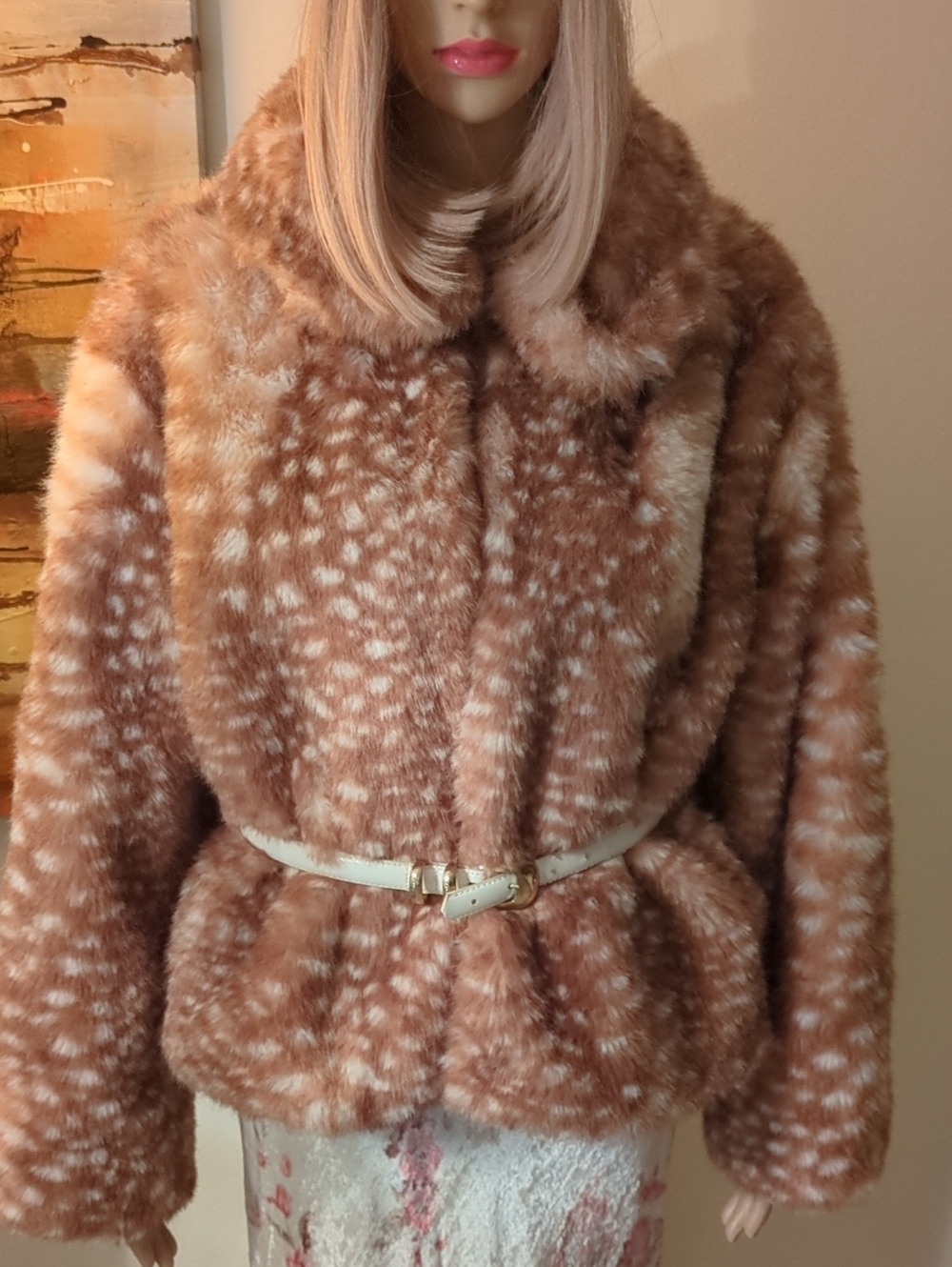 Wild fable Spotted Faux Fur Teddy Jacket in Brown and Cream